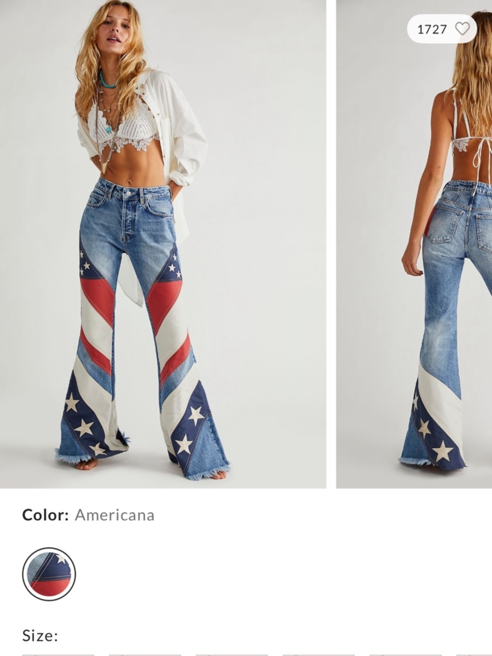 Free People Americana Flag Flare Jeans in Blue, Red & White